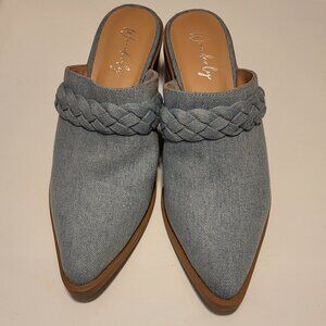 Wonderly Women's Size 8M Blue Denim Lasso Mule Block Heel Braided Slip On Shoes
